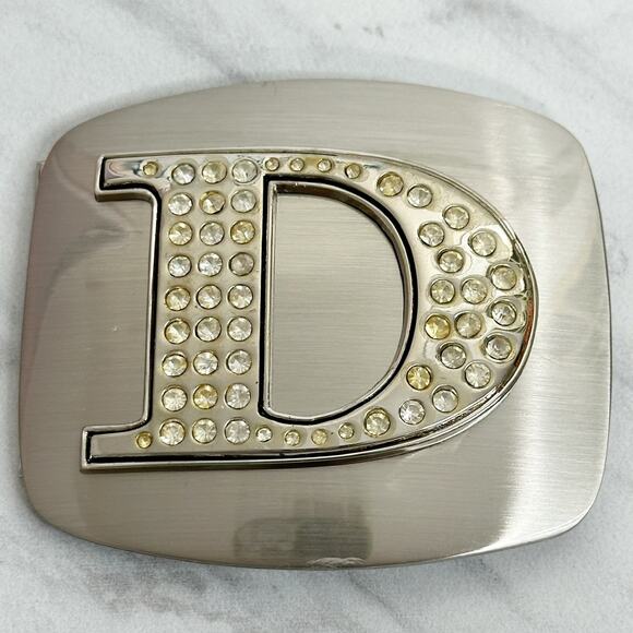 Rhinestone D Letter Initial Monogram Silver Tone Belt Buckle Y2K ✨ - Picture 1 of 14